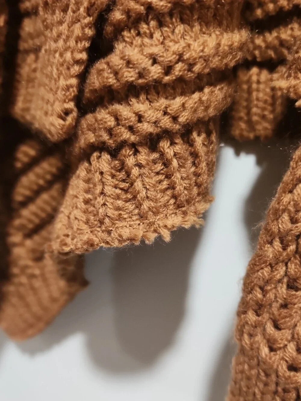 Open-Front Knit Poncho Cardigan - Brown